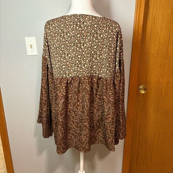 Hayden Los Angeles Brown floral tie neck babydoll top NEW size L - Picture 5 of 9